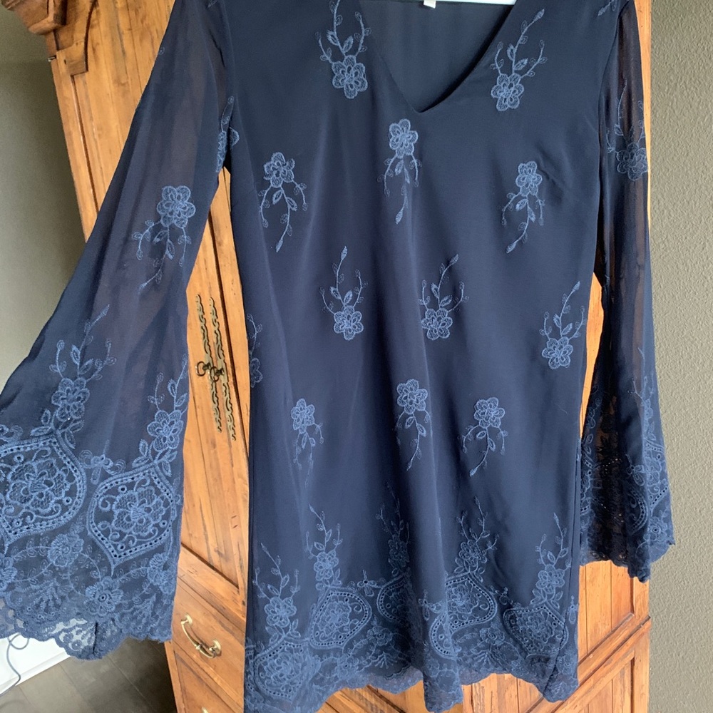 Blue long sleeve mini dress